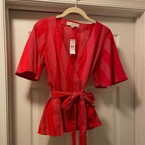 NWT Ann Taylor Loft Tie Wrap Blouse Red XS
